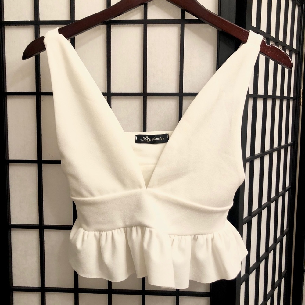 Nasty gal night life white cropped top with ruffle